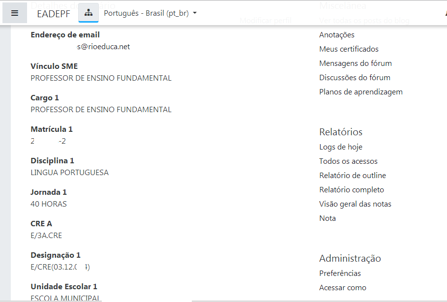 tela do perfil do usuário